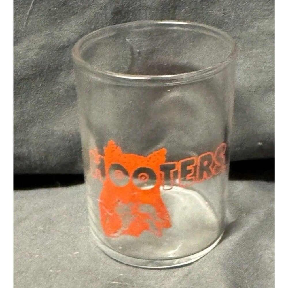 Vintage Hooters Restaurant Souvenir Shot Glass Solid Orange Owl Logo Barware